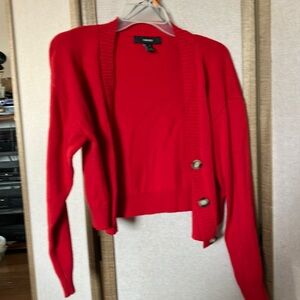 FINAL MARKDOWN Forever 21 Red Cardigan Sweater Vibrant Knit. Small